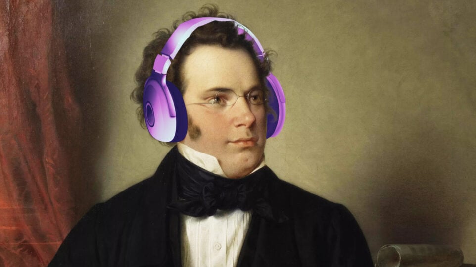 Image of Franz Schubert with purple headphones photoshopped on